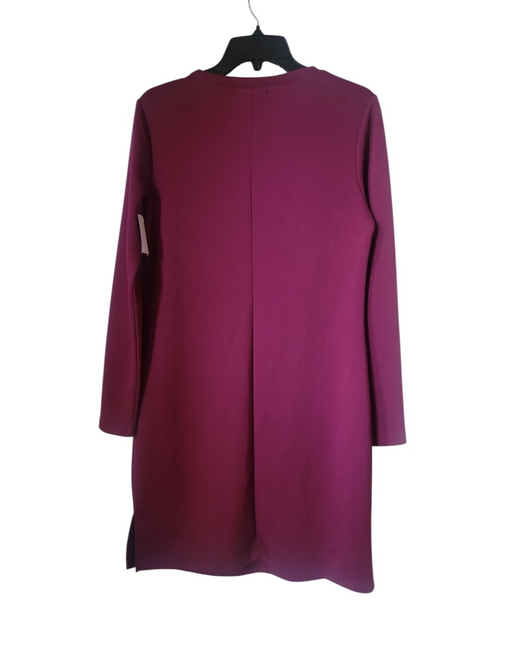 Sampeel Women's Long Sleeve Knit Shift Dress in Burgundy Crew Neckline Tailored - Picture 3 of 7